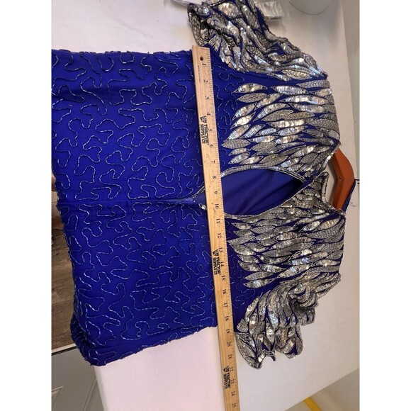 Vintage Formal Sequins Silk Beaded Dress Stenay 80’s Glamour Scallop Sleeves 14 - Picture 16 of 16
